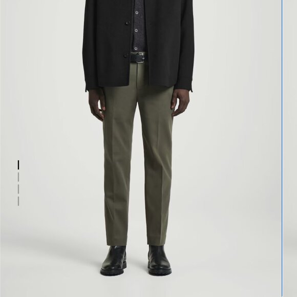 COS Slim-Fit Cotton Dark Khaki Pleated Minimalist Contemporary Trousers 48 (32R) - Picture 1 of 7